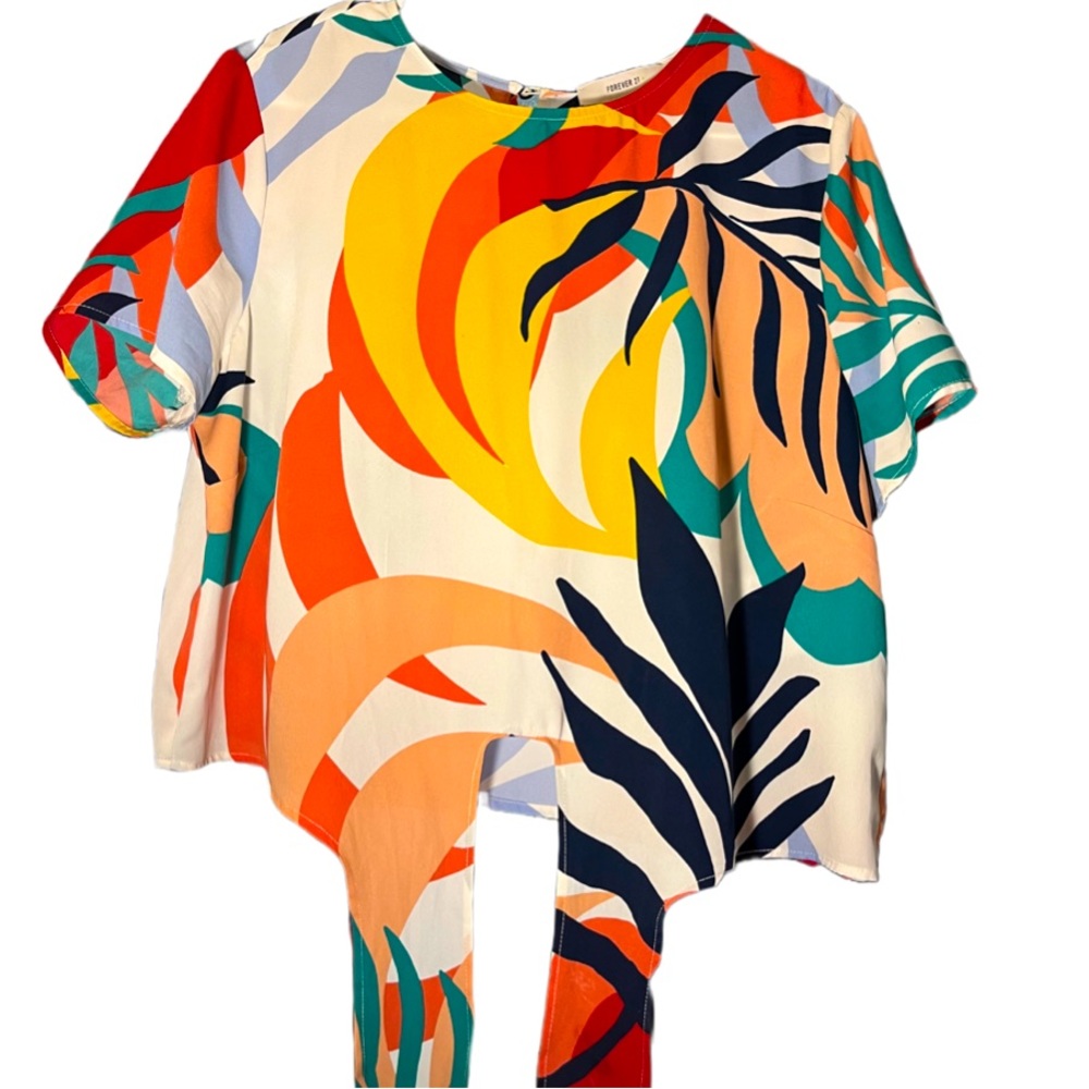XL Multicolor Plant Print Crop Top Forever 21